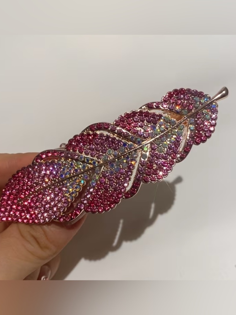 Pink Rhinestone Feather Barrette - Women Accessories